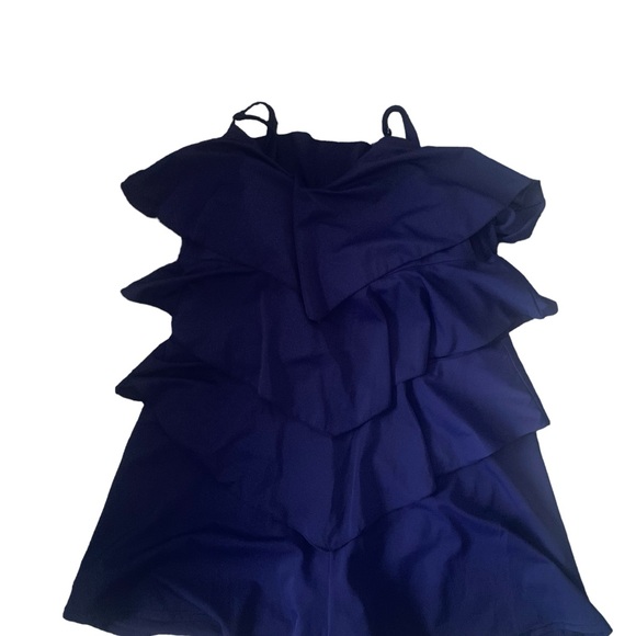 Royal Blue One Piece Romper Style Bathing Suit - Picture 2 of 12